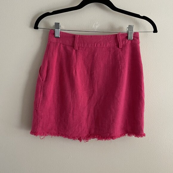 Superdown Women XXS Hot Pink Preppy Pockets Frayed Hem Zip Front Katy Mini Skirt - Picture 6 of 9
